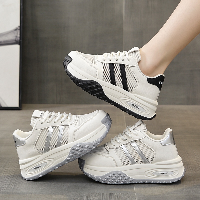 Inner raised breathable dad for women's summer 2024 new thin mesh sponge cake thick sole casual small white shoes
