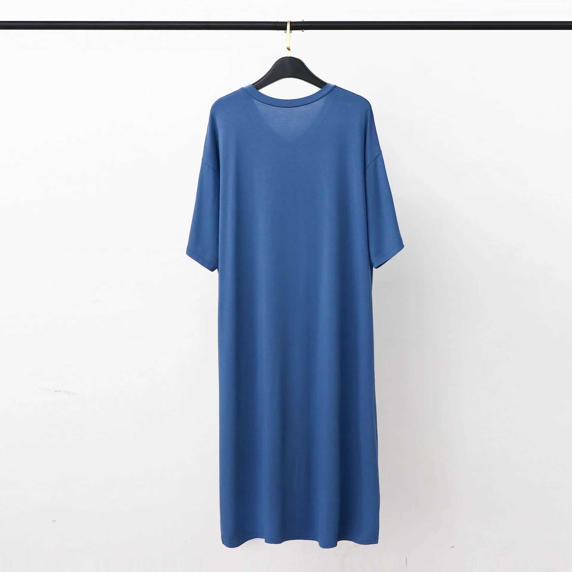 Modal Pajamas Home Clothes Mens Short-sleeved V-neck Mid-length One-piece Nightgown Loose Large Size Mens Cotton Bathrobe Y240919
