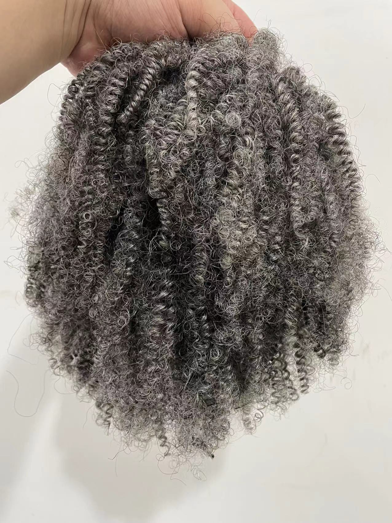 Silver Grey kinky curly hair puff pony tail clip hairpiece, 1pc Clip in african american 4c afro curl ponytail gray human hair extension