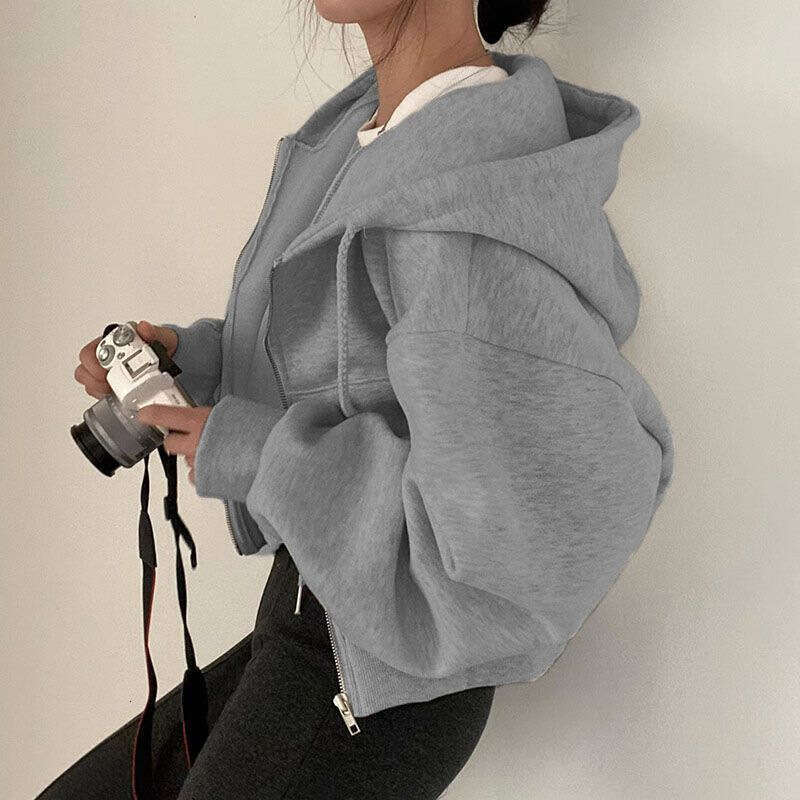 Hallowmas 2024 Autumn/winter New Product Ins Plush Versatile Fashion Short Fit Zipper Warm Solid Hooded Sweater for Women Jacket Women Coats Autumn Dr