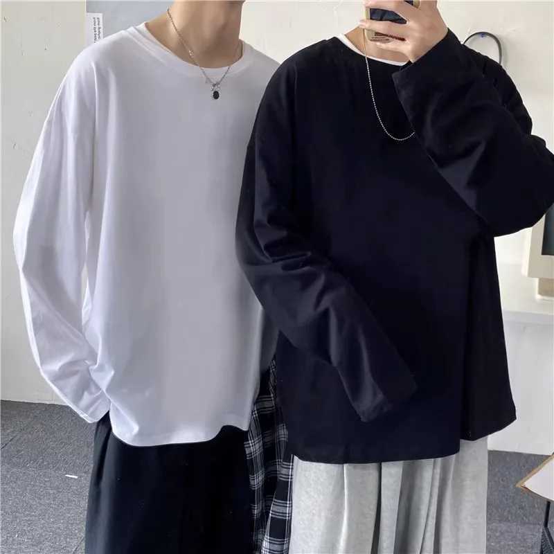 New Summer Mens T Shirt Fashion Solid T Shirt Mens Oversized Hip Hop Long Sleeve Casual Mens Streetwear Top TeesX240919