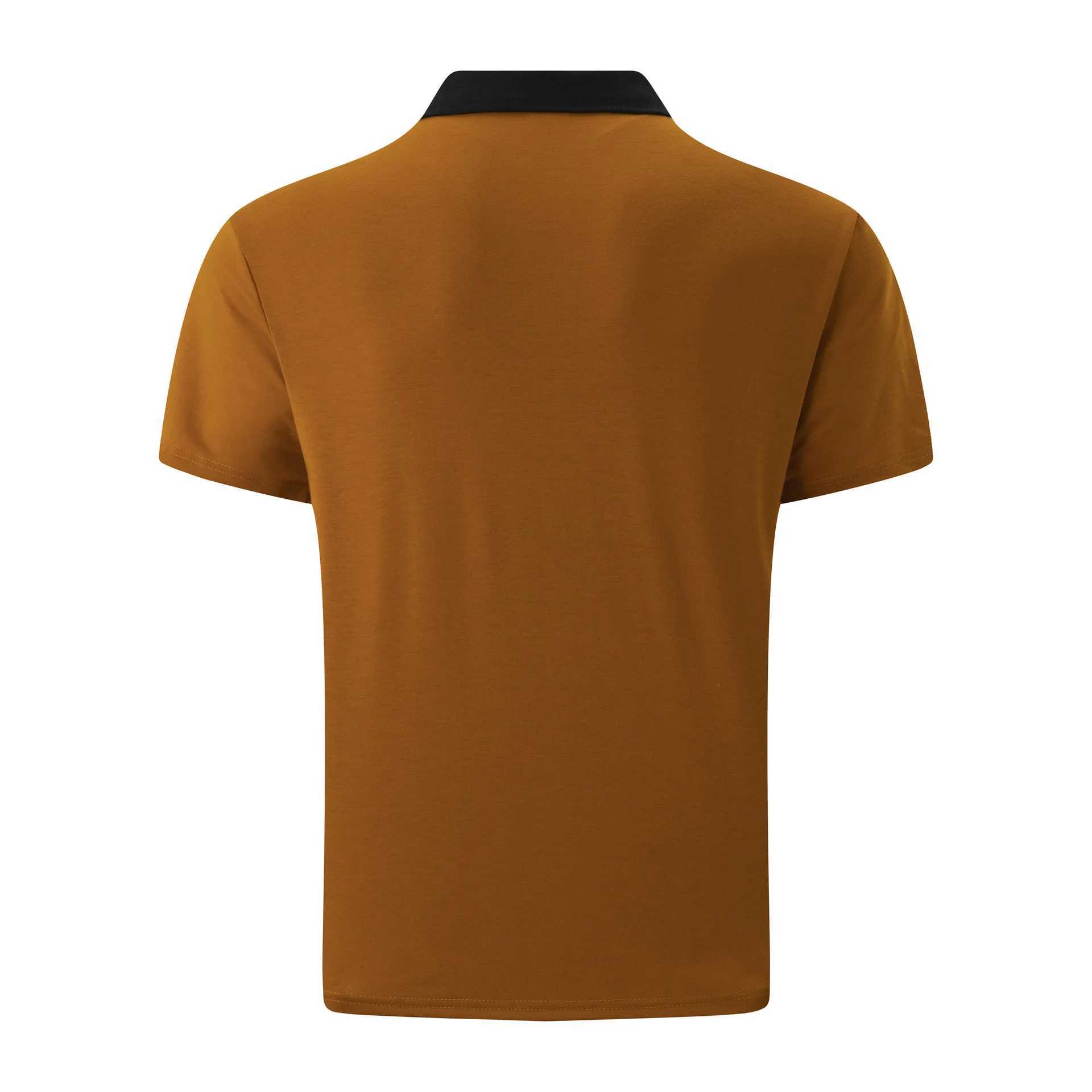Mens Summer New T-shirt Short sleeved Lapel Solid Button Striped Polo T-shirt Fashion Casual TopX240920
