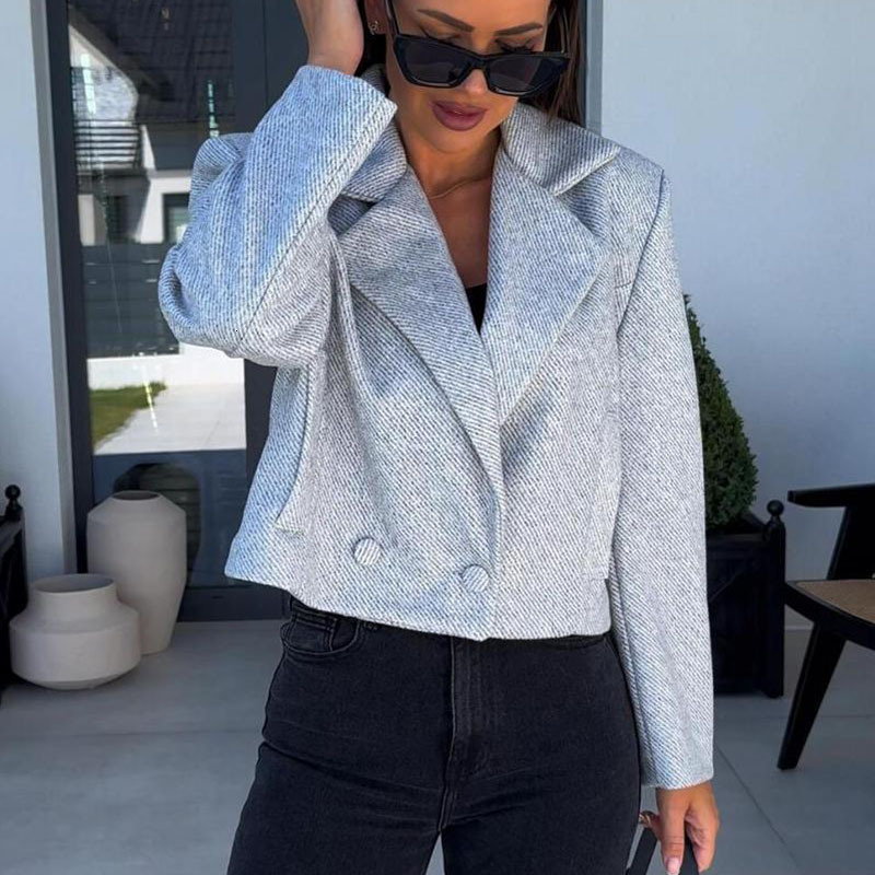 Fall Lapel Neck Bottom Button Women's Coat Elegant Solid Pocket Wool Top Outerwears Winter Long Sleeve Commuter Jackets Cardigan
