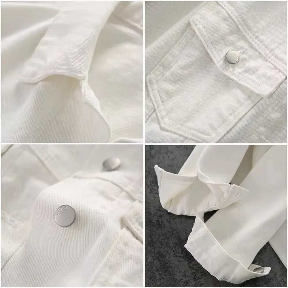 2024 Spring and Autumn New Retro Loose White Cotton Denim Jacket Womens Long-sleeved Jacket on Clothes Jean Jacket for WomenX240920