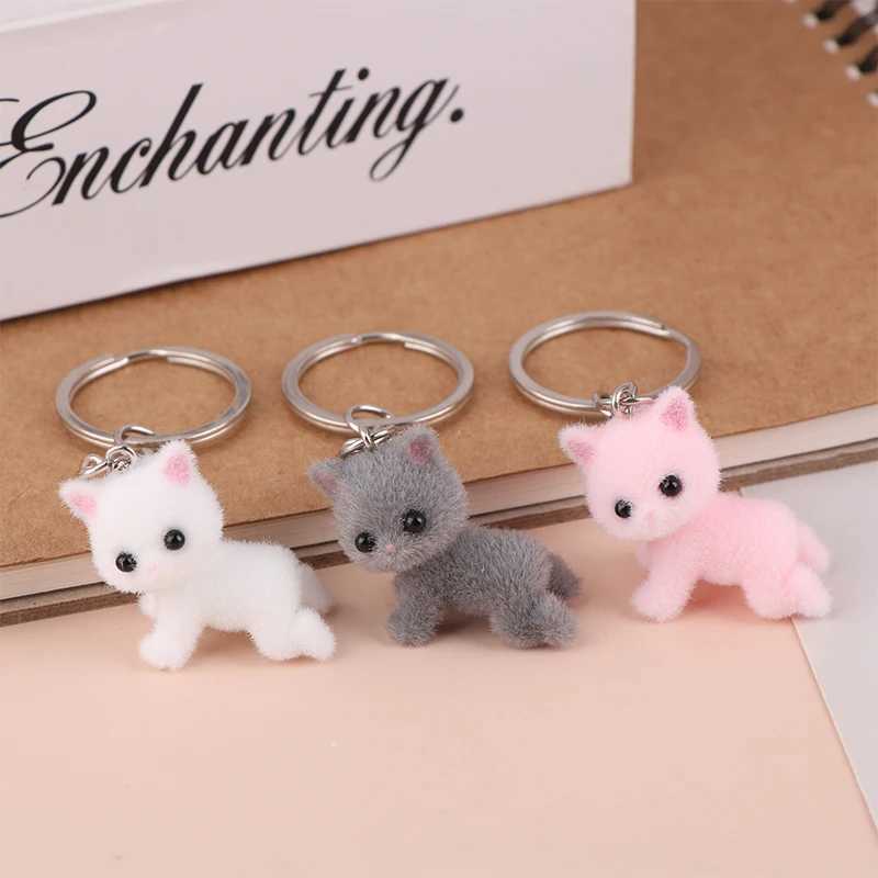 Cartoon 3D Flocking Lying Cat Keychain Cute Lying Down Kitten Animal Keyring Pendant DIY Backpack Charms Car Bag Decor Toy GiftsX240919