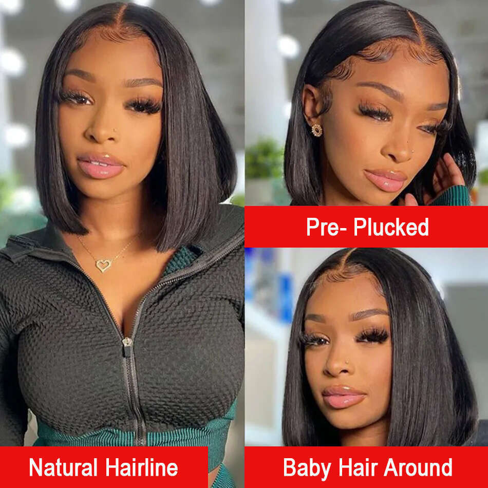 Short Bob Straight 12 14 16 Inch Front Wig 13X6 Transparent Lace Frontal Wigs 250 Density 13x4 Human Hair Natural Brazilian