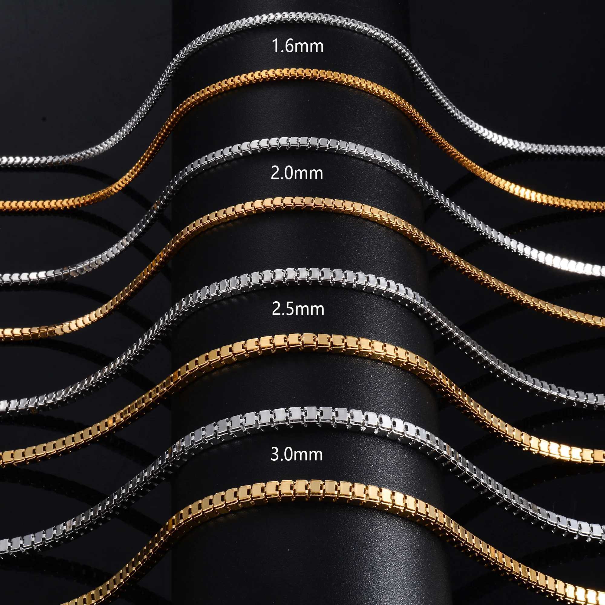 Men Square Box Chain Stainless Steel Long Necklace for Women Ladies Gold/Silver Color Choker on the Neck Jewelry AccessoriesX240919