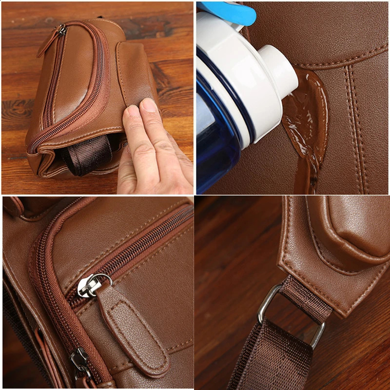 Mens small PU leather casual business shoulder bag cross body travel sling messenger hanging chest 240919