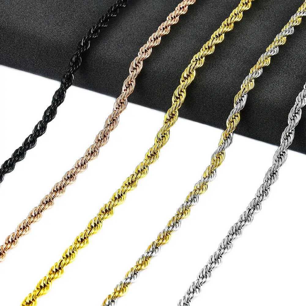 Width 2/3/4/5/6mm Twist Rope Chain Necklace Stainless Steel Choker for Women Men Jewelry AccessoriesX240919