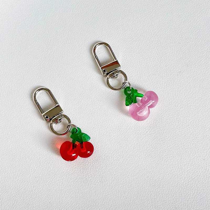 Cute Cherry Keychain Simple Fruits Acrylic Keyring Key Charm Earphone Hanging Decoration Bag Pendant Best Friend GiftsX240919