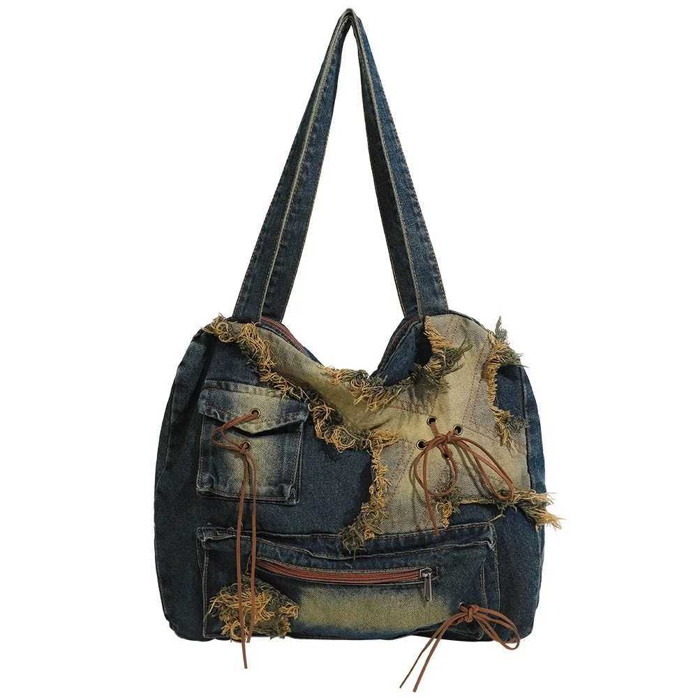 CMM Vintage Womens Shoulder Bag Washed Denim Large Capacity Messenger Hot Girls New Fashion Designer Handbag Big Totes 240920
