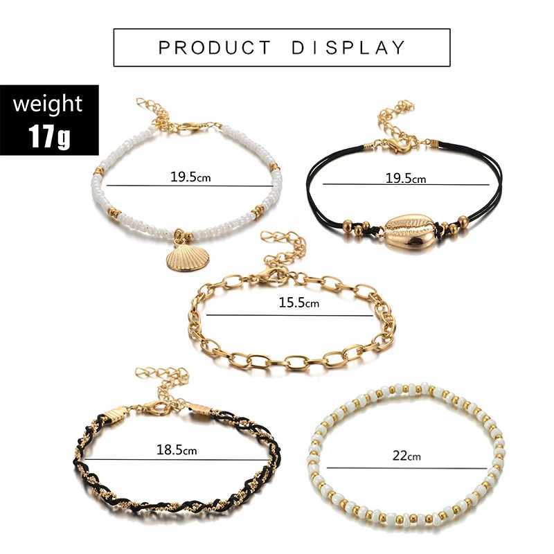 Tocona 5pcs/sets Summer Shell Scallop Beaded Anklets for Women Gold Color Fashion Chain Rope Jewelry Beach Accessories 8007 Y240920