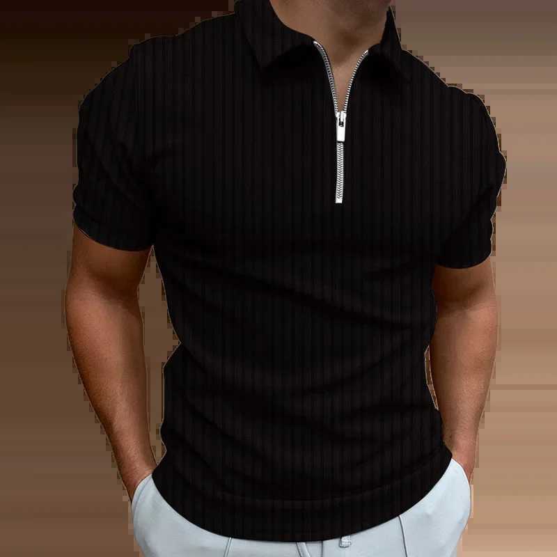 2024 Summer New Stripe Zipper Mens Fashion Polo Shirts Mens Polo Shirt Solid T-Shirt Brand Short-Sleeved Shirt Casual Slim TopsX240920
