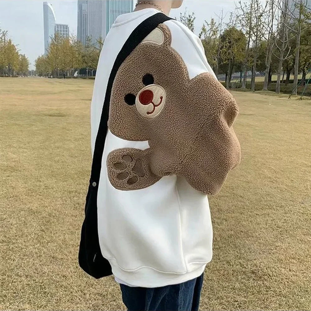 Haruku Designed Bear Pattern Streetwear Clothes Fashion Clothing Long Sleeve Shirts Casual Sweatshirts Men Top