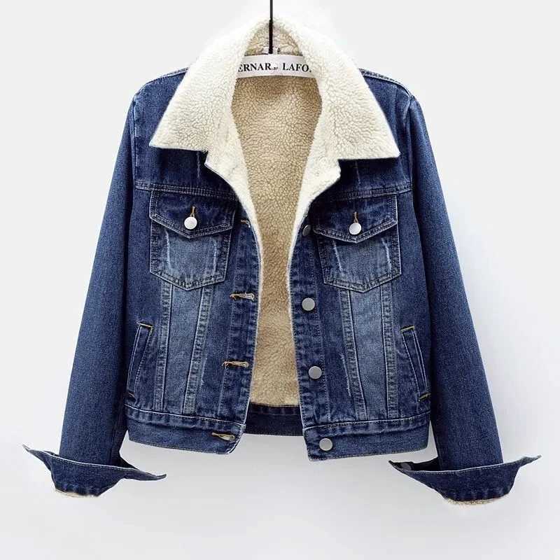 Fleece Warm Winter Jean Jacket Female Pockets Button Soft 2024 Warm Outerwear Fashion Slim Denim Coats For WomenX240920