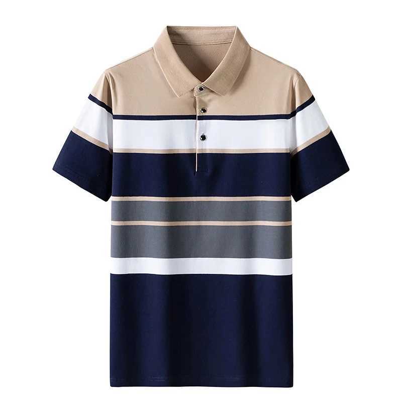 Business Casual Mens Polo T-Shirt Summer Short Sleeves Tops Stripe Print Button T Shirt Oversized Clothing Fashion Polo ShirtsX240920