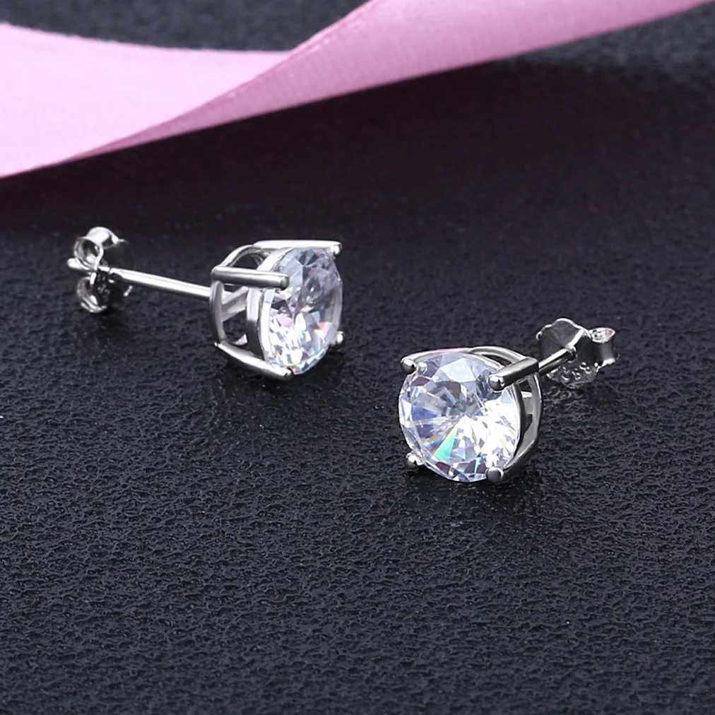 TTVOVO Solid 925 Mens Pure Silver Stud Earrings CZ Cubic Zirconia 4-Claw Stud Earrings Engagement Earrings Brinco S925 Jewelry W240919