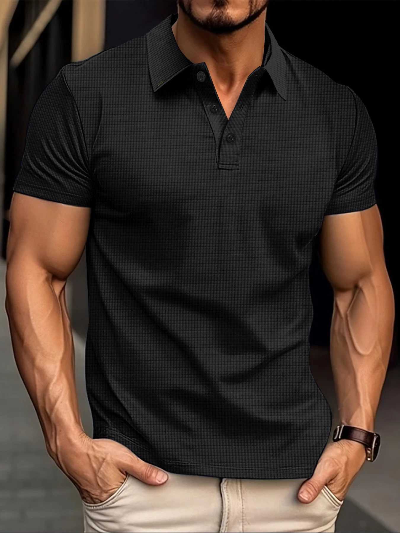 New mens short sleeve T-shirt summer solid color lapel polo shirt men breathable street clothing POPL shirtX240920