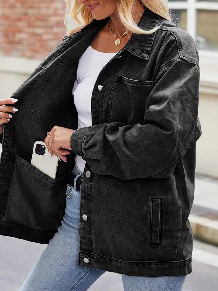 Single Breasted Oversized Denim Jacket Women Spring Fall Vintage Washed Casual Jean Coat Loose Outwear with PocketsX240920