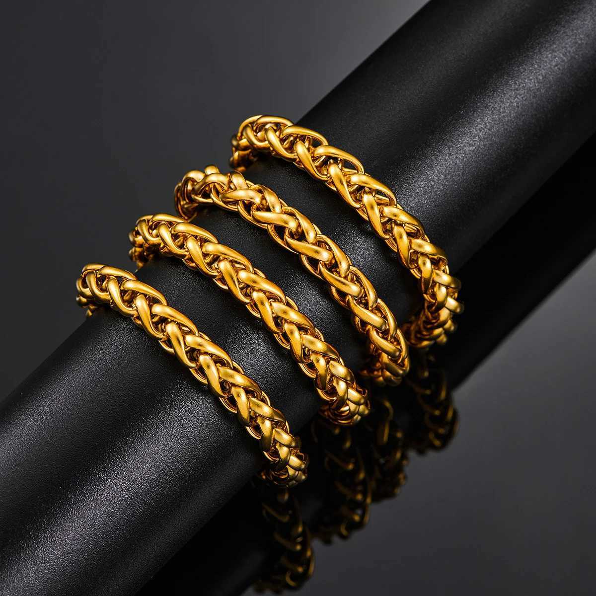Thickness 3mm/4mm/5mm/6mm/7mm Gold Color Wheat Braided Stainless Steel Necklace Link Classic Curb Chain for Men Women JewelryX240919