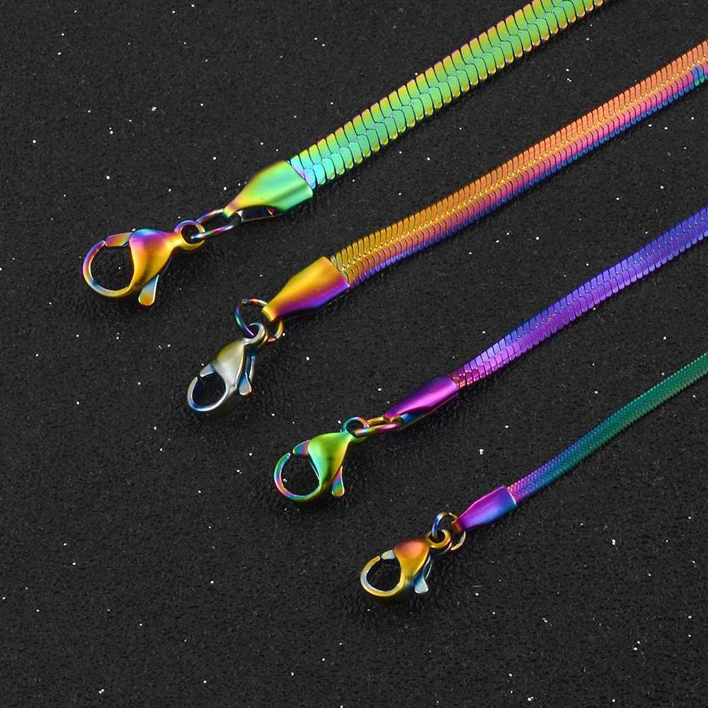 High Quality Men And Women Rainbow Color Stainless Steel Serpentine Necklace Chain Popular Hip Hop JewelryX240919