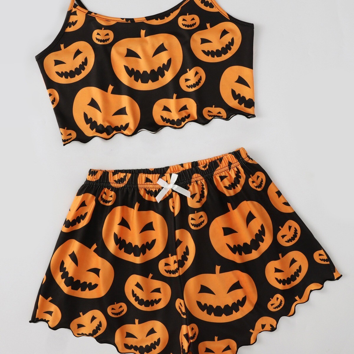 2024Temu style Halloween pajamas pumpkin print set sexy suspender home outfit
