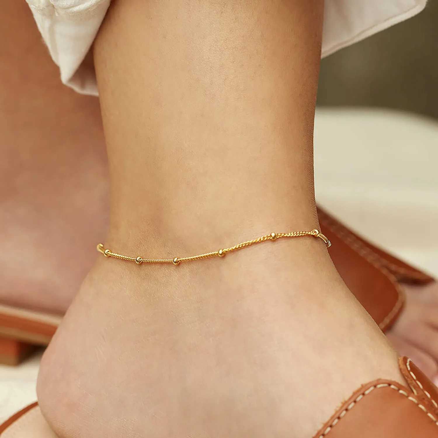 Uworld Stylish Chain Bead Anklet Stainless Steel Metal New Summer Bijoux Barefoot Beach Golden On Foot Charm Jewelry Y240920