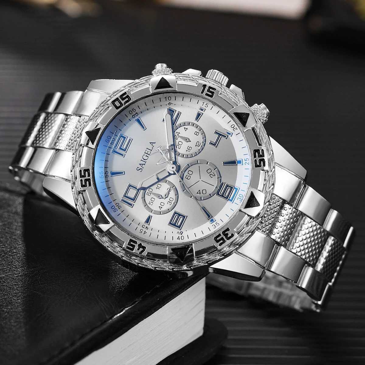Mens Business Watch Fashion Arabic Dial Silver Steel Band Quartz Watches Male WristwatchesX240920