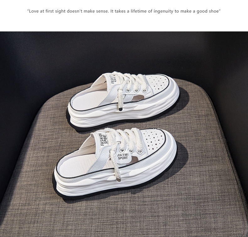 Thick bottom toe half women's spring and summer outdoor wear 2024 new hollow out cool slippers for casual lazy people with one foot kick