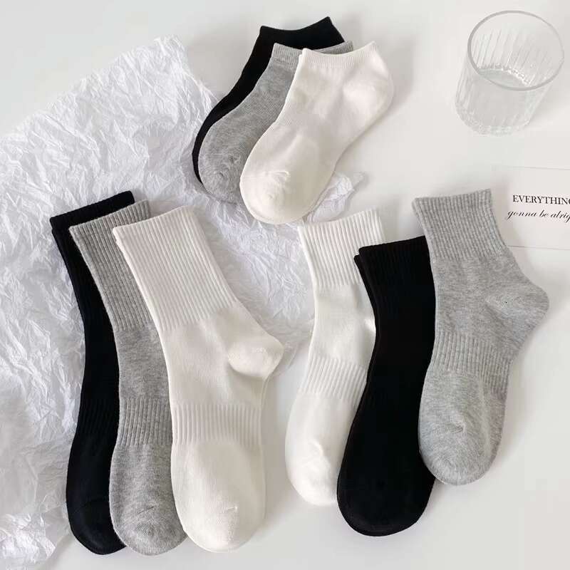 White Socks Children's Mid Length Socks Spring And Autumn White Sports Short Socks Sweat-Absorbing And Odor Proof Long Length Men's Socks So