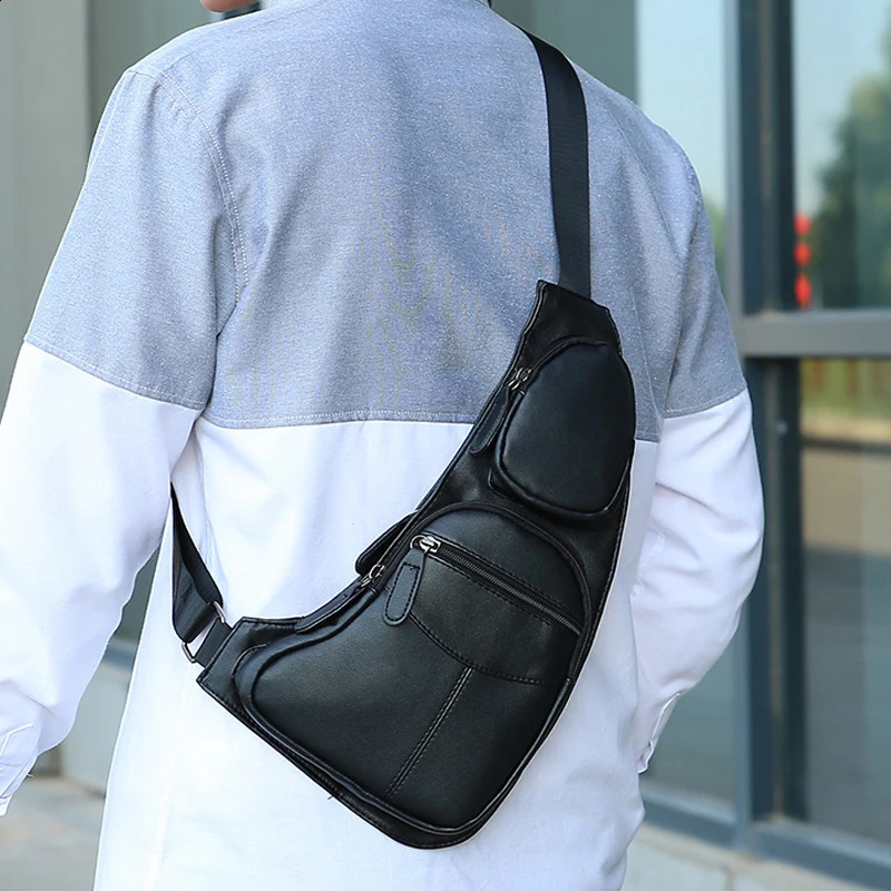 Mens small PU leather casual business shoulder bag cross body travel sling messenger hanging chest 240919