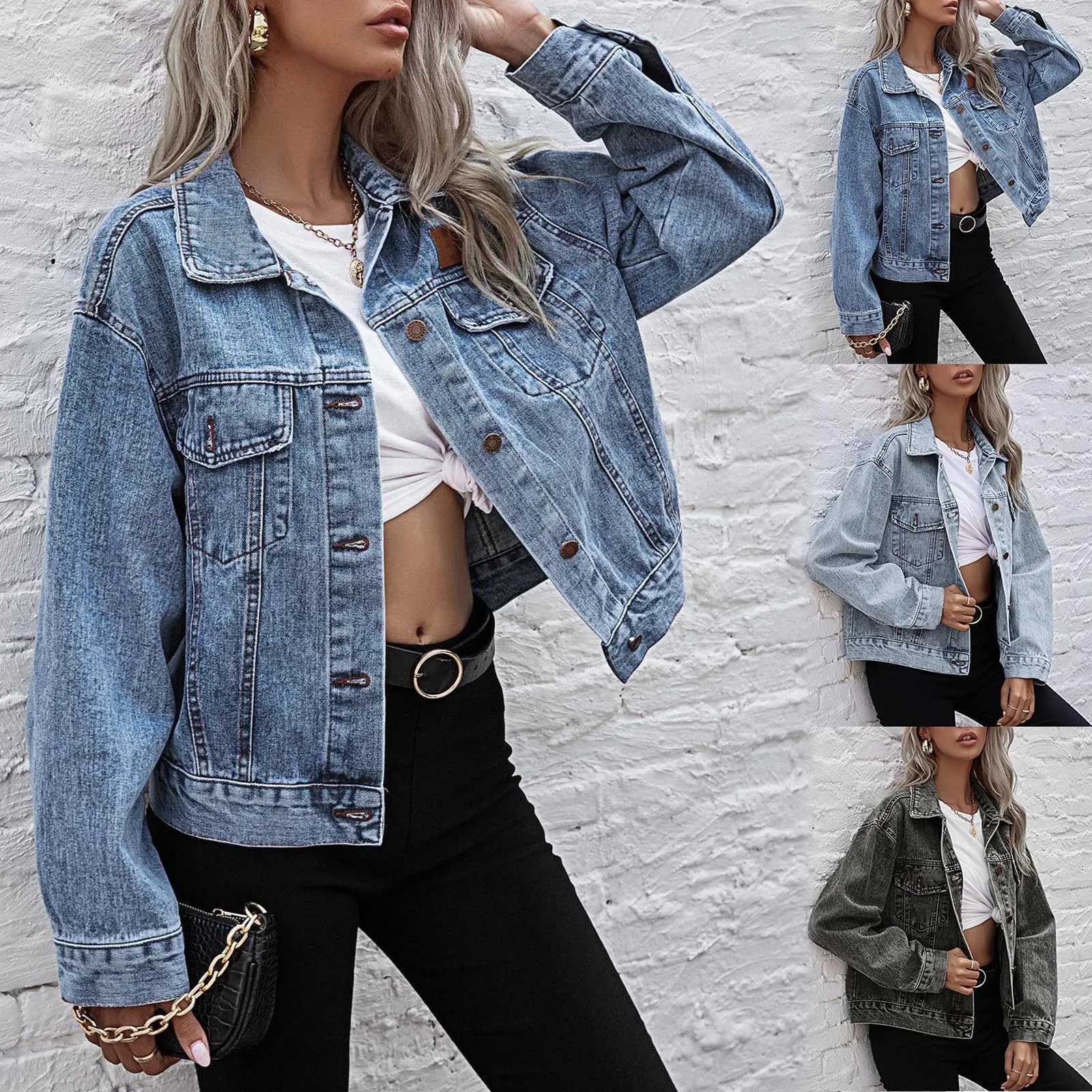 New Jean Jacket Women Clothes Oversized Jeans Denim Coat Korean Coats Autumn 2021 New Jackets for Women Solid Casual JacketsX240920