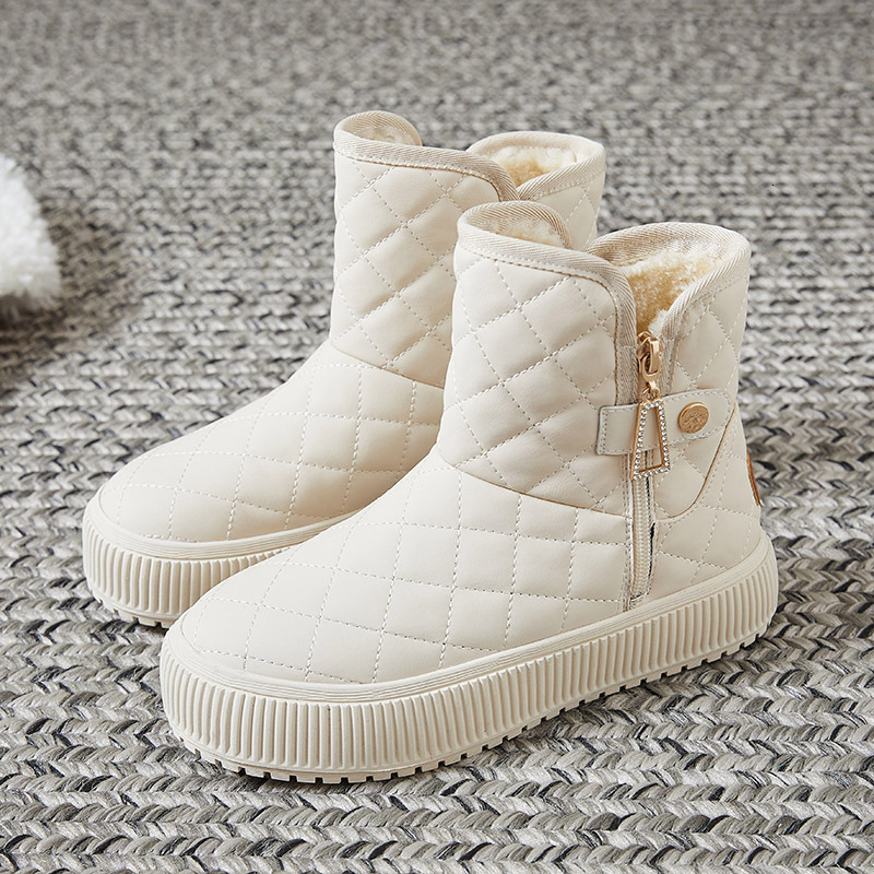 High top big 4CM thick soled women's with plush side zipper cotton shoes in winter, Korean version, Northeastern style, outdoor warm snow boots