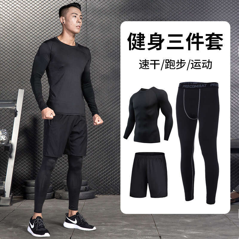Quick Drying Sports Suit Men's Summer Short Sleeved T-Shirt Fitness Suit Running Equipment Tight Fitting Suit Training Three Piece Set Basketball