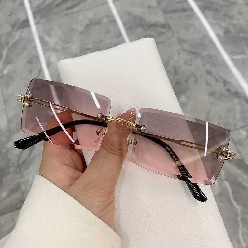 Vintage Fashion 2024 New Sunglasses Rimless Frameless Rectangle Shades Gradient UV400 Summer Traveling Sun Glasses for WomenX240920
