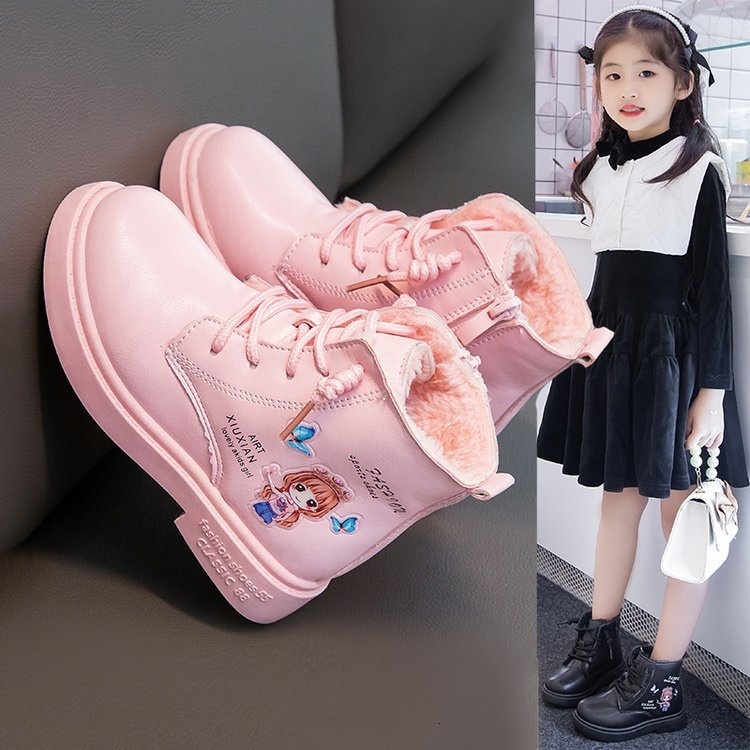 2023 Winter New Children's Princess Little Leather Cartoon Cute Plush Thick Cotton Boots