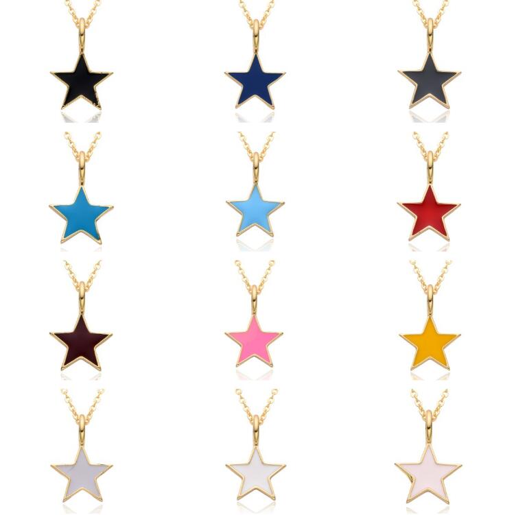 20Style Vintage Simple Colorful Drip Oil Star Round Pendant Necklace Women Girl Necklace Wedding Party Gift Fashion Accessories