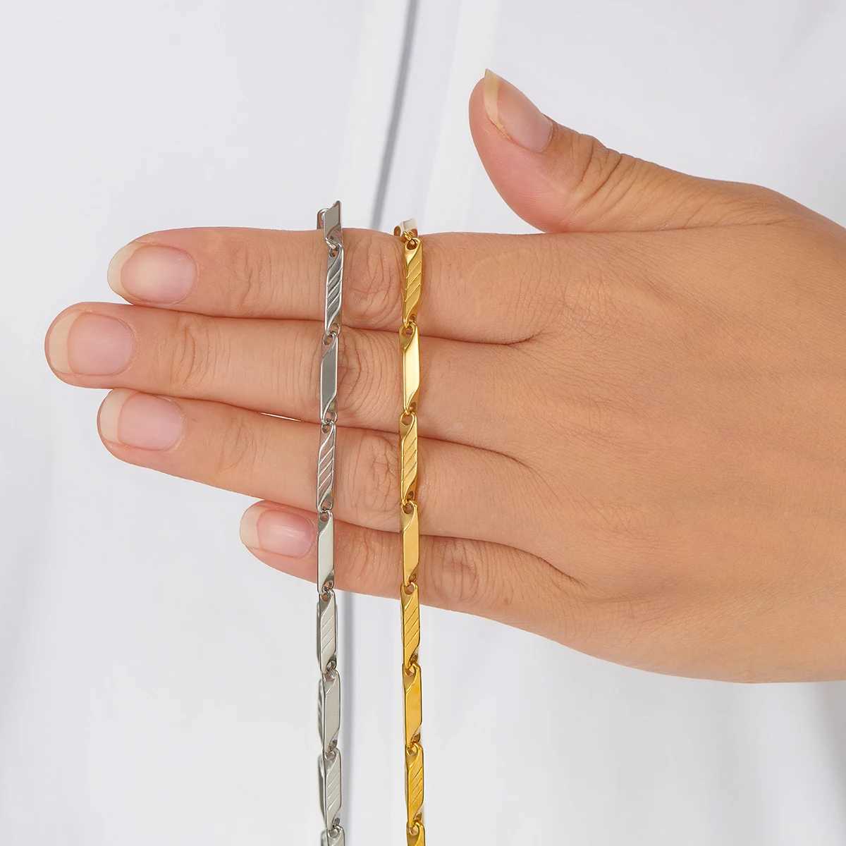 1 Piece 3mm Thickness Gold and Silver Color Military Bamboo Necklace Stainless Steel Chain for Men Women JewelryX240919