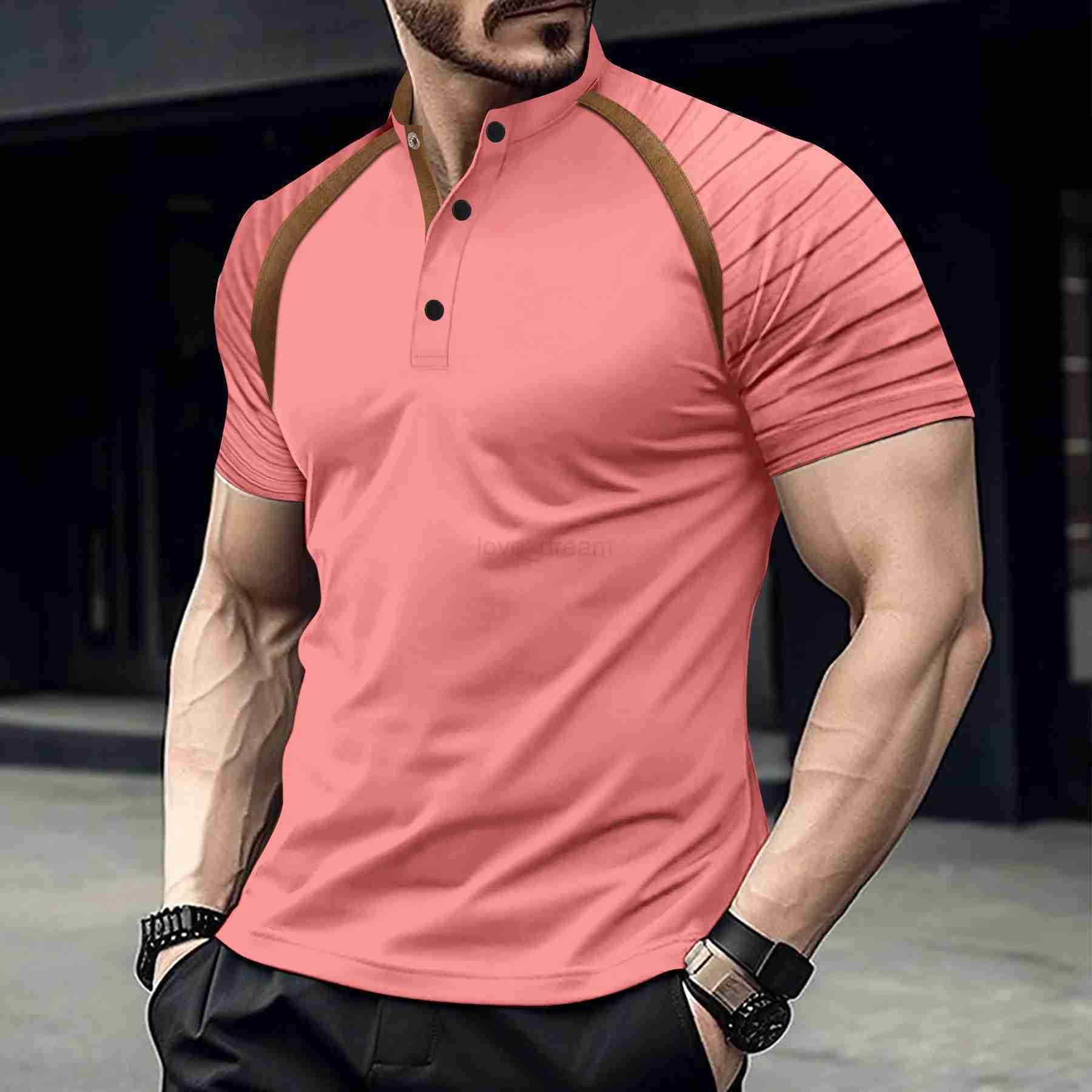 Mens Casual Summer POLO Shirt Stand Collar Spliced Retro Arm Stripes High Quality Comfortable Mens Loose Sports POLO ShirtXJ240920