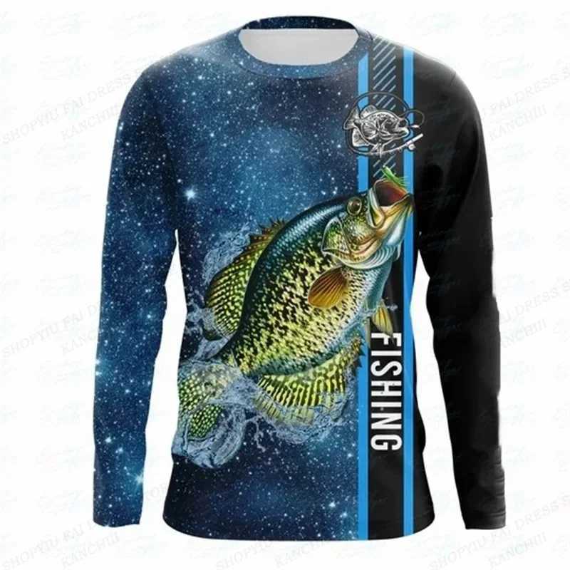 Mens long sleeve T-shirt 3D printed mens long T-shirt Street O collar pullover Oversized T-shirt mens clothing fashion fishX240919