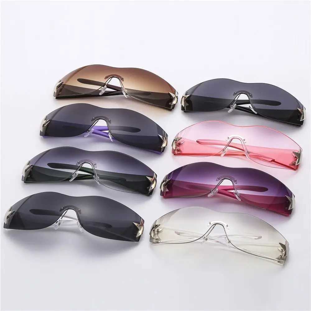 Y2K Rimless Sunglasses Women Men Oversized Trendy Wrap Around Sunglasses Punk One Piece Goggles Sports Sun Glass Shades EyewearX240920