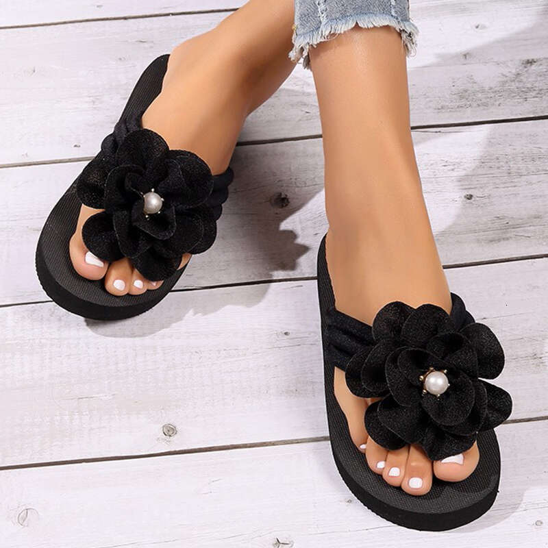 wer Pearl Flip ps for Women 2023 Summer Platform Clip Toe Slippers Woman Casual Slip-On Wedge Slides Sandals Plus Size 43