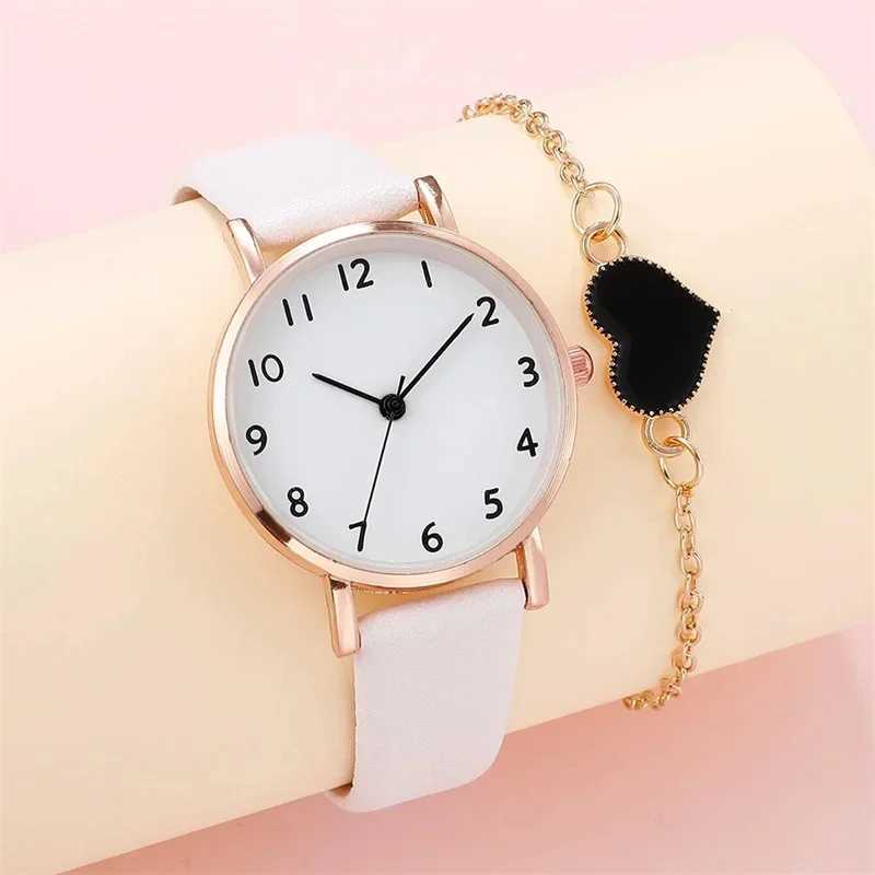 2pcs 2024 New Watch Women Fashion Casual Leather Belt Watches Simple Ladies Round Dial Quartz Wristwatches Reloj MujerX240920