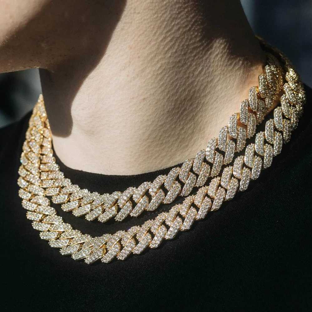 Hiphop Iced Out 2 Row Rhinestones Cuban Link Chain Mens Necklace Bling AAA Micro Prong Cuban Chain Choker Necklace Gift JewelryX240919