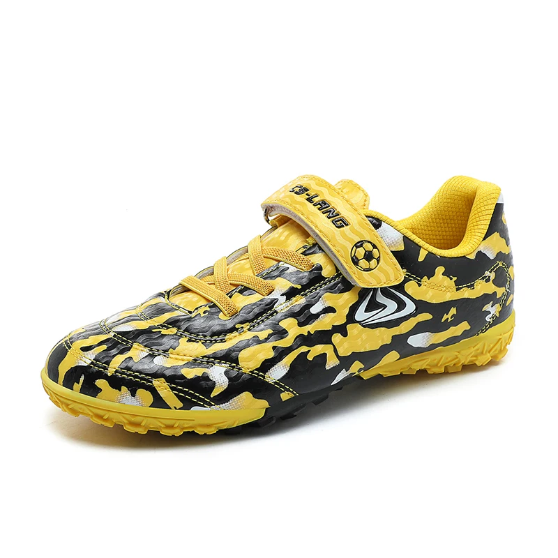 New Hook Loop Fastener Children's TF Training Boys And Girls Football Shoes Grass Professional Competition Anti Slip Sneaker