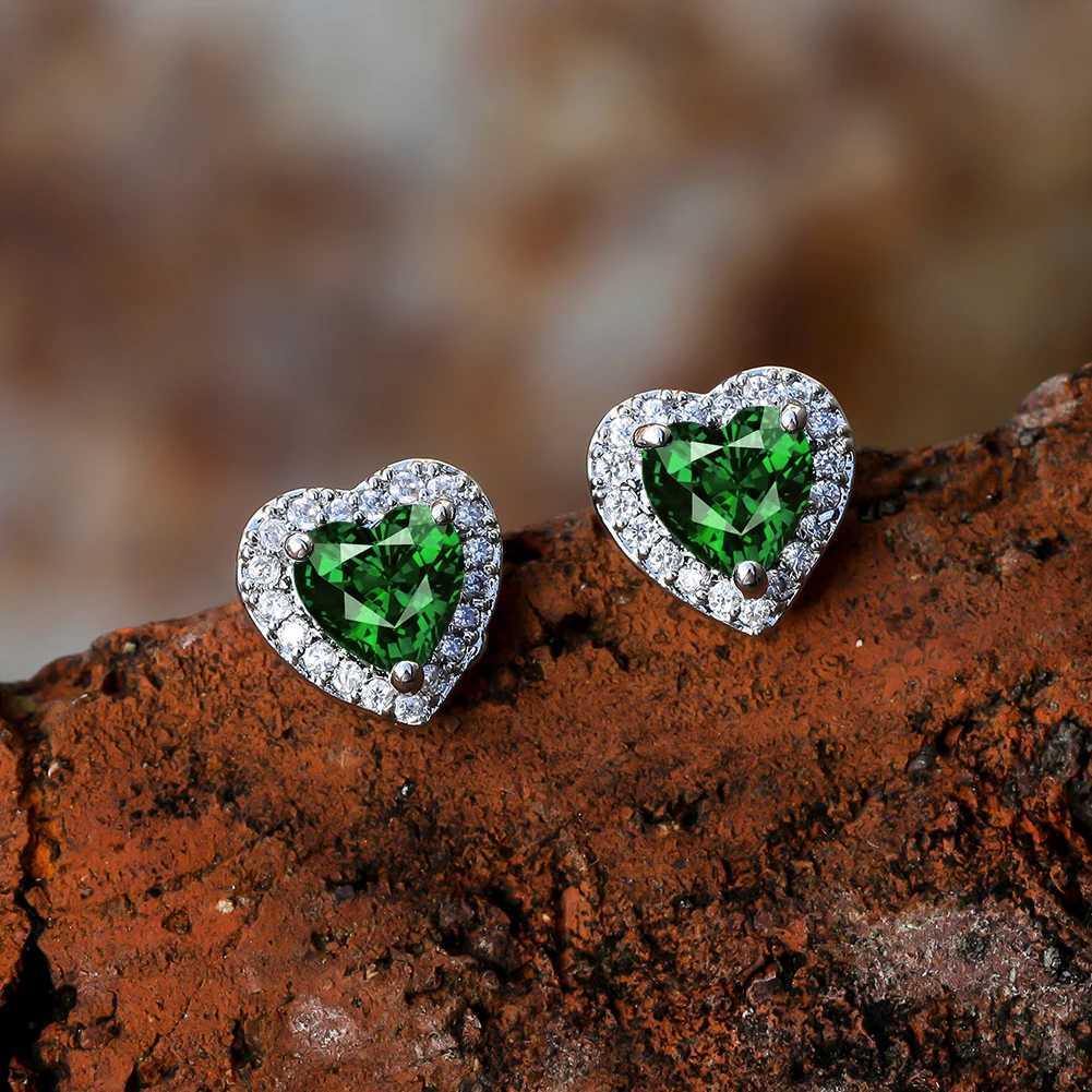 Dainty Female Rainbow Crystal Jewelry Charm Silver Small Stud Earrings Cute Heart Zircon Wedding Earrings W240919