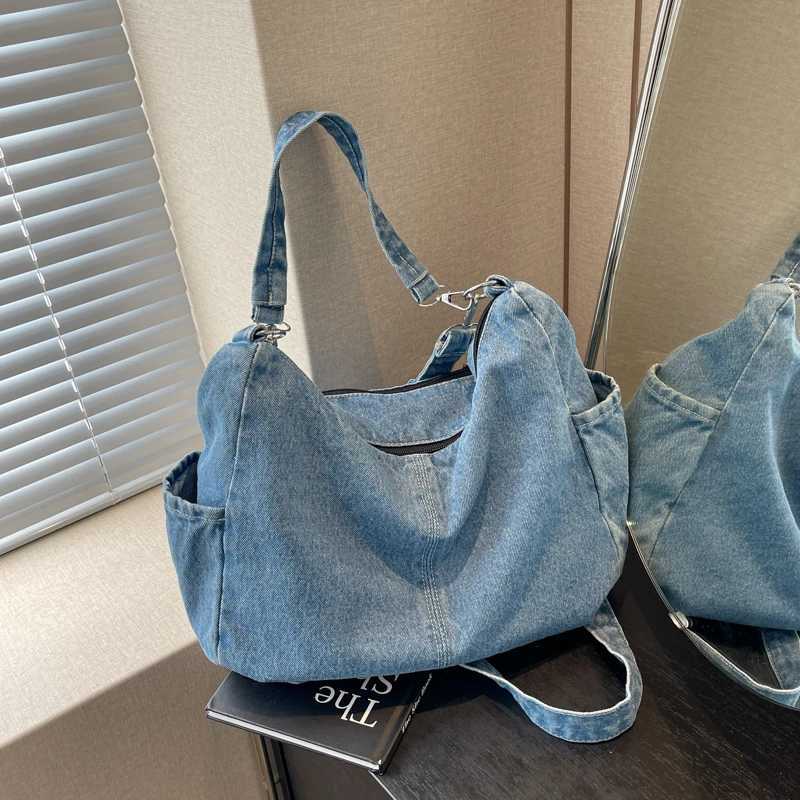 Fashion Denim Sewing Thread Solid Interior Compartment Shoulder Bags 2024 High Quality for Women Zipper Women s Handbags 240920