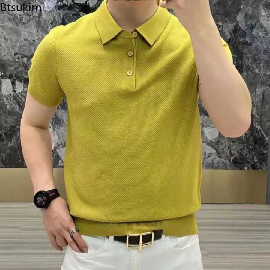 Fashion Light Luxury Mens Solid Short Sleeve Polo Shirts Summer New Comfy Lapel Business Casual Tops Men Korean Leisure T-shirtX240920