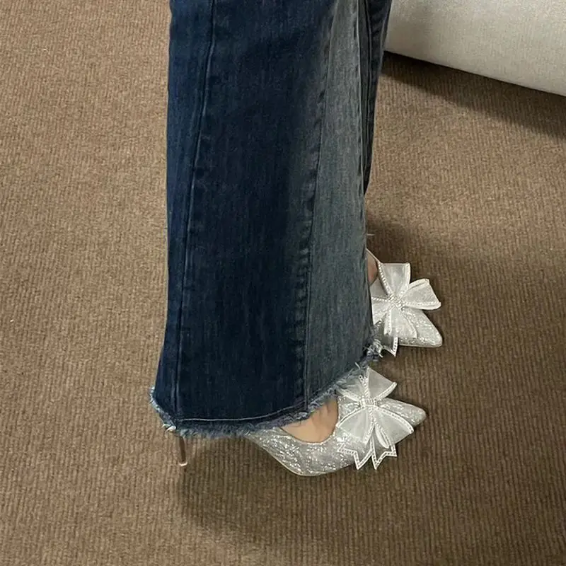Fashionable 2024 New Bride Dress Shoes Crystal High Heels Bridesmaid Gift Adult Elegant Flats Rubber Upper Summer Season