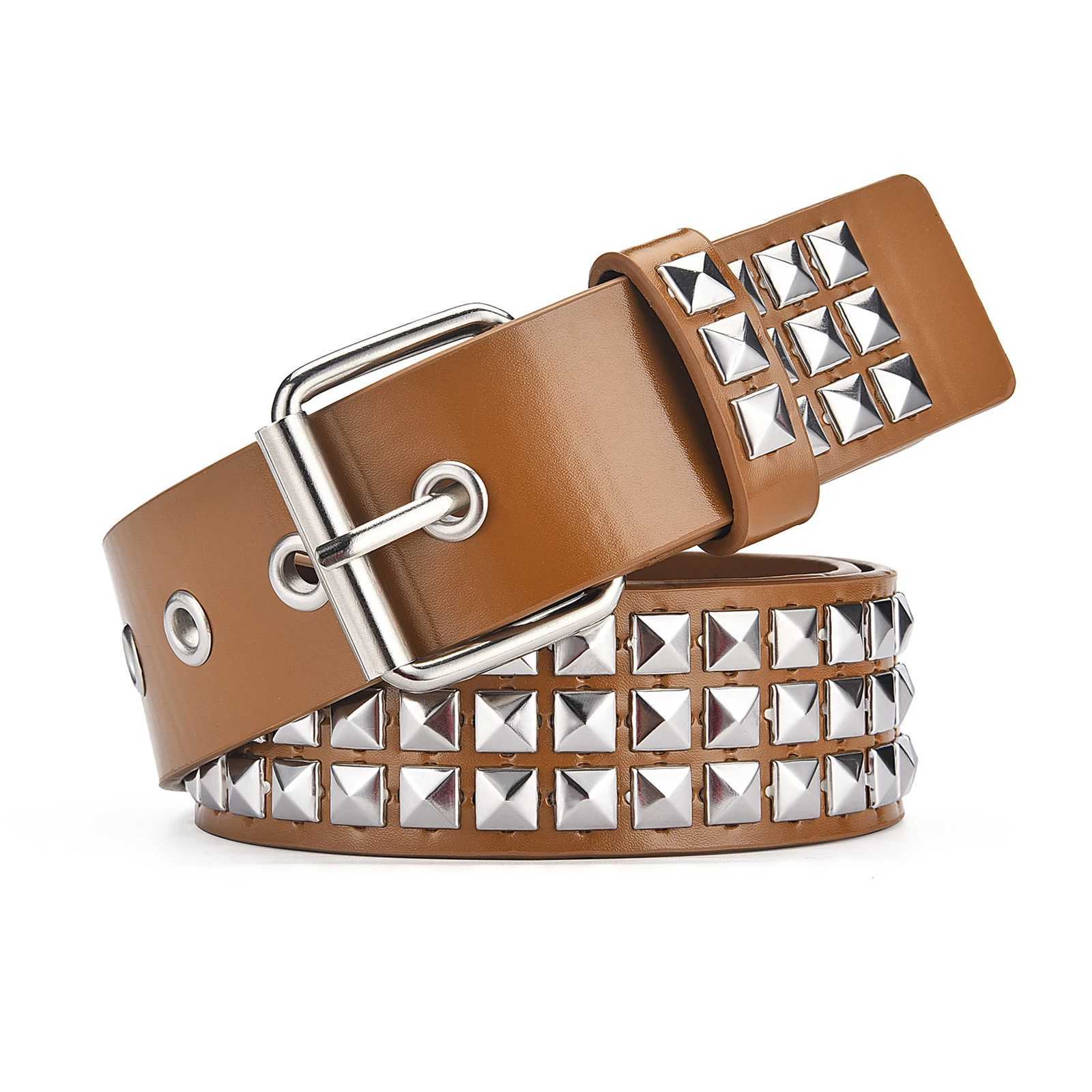 2023 New Square Bead Rivet with Metal Pyramid Belt for Men and Women Punk Hardware Jeans with Designer Belt for Women W240920